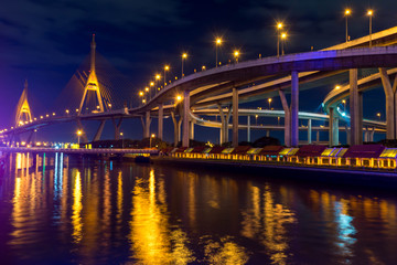 Fototapeta na wymiar The Grand King Bhumibol Bridge at night, Bangkok Thailand