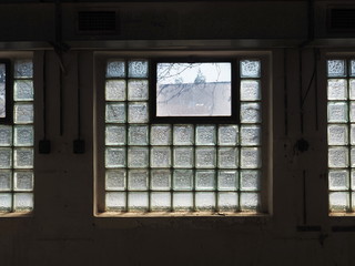 Fototapeta premium Glass bricks blocks with bubble pattern in window architecture detail