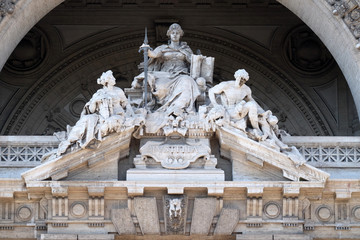Lady Justice Statue on Palace of Justice(Palazzo di Giustizia), seat of the Supreme Court of Cassation, Rome, Italy  - obrazy, fototapety, plakaty