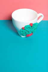 Mug, decorated with flowers made of polymer clay. Crafts from polymer clay. Mug decorated with...