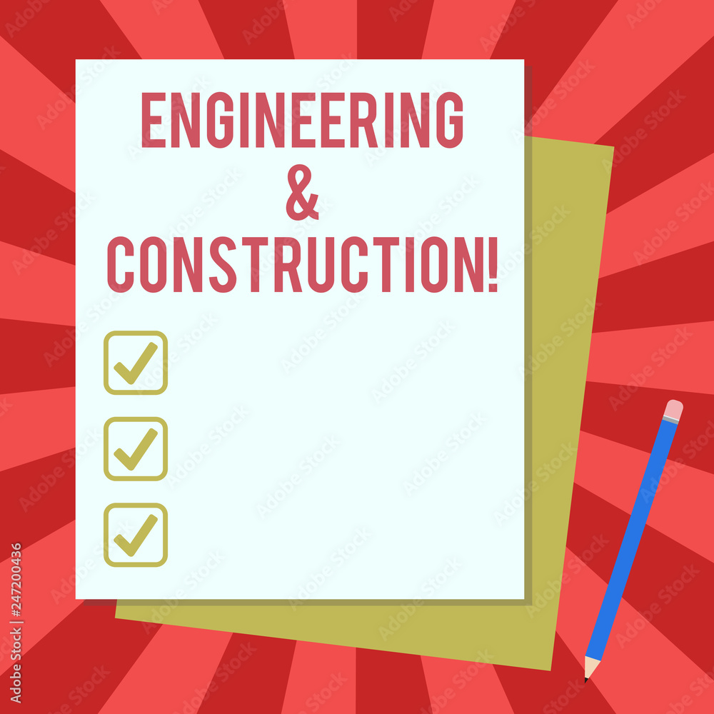 Poster word writing text engineering and construction. business concept for applying technical knowledge to