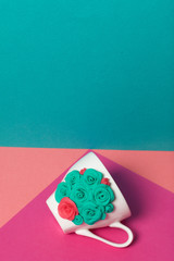 Mug, decorated with flowers made of polymer clay. Crafts from polymer clay. Mug decorated with...