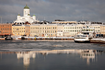 Lutheran Cathedral in Helsinki seen from Baltic Sea