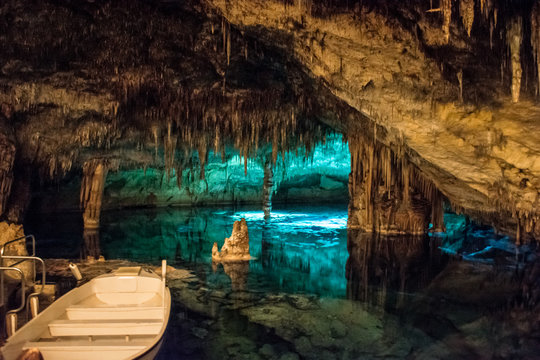 Famous cave Cuevas del Drach in Porto Christo Mallorca,.Dragon Caves. 