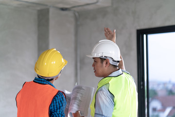 Construction concept , Foreman officer inspector defect about engineer&architect work home building...