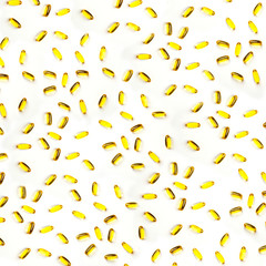 Omega-3 fish fat oil capsules on a white background. 