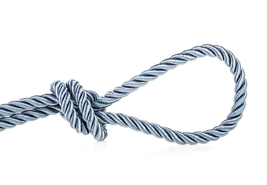 Blue rope with knot on white background