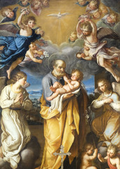 Obraz na płótnie Canvas St Joseph with baby Jesus altarpiece by Francesco Cozza in Chapel Chapel of St Joseph, Basilica di Sant Andrea delle Fratte, Rome, Italy 