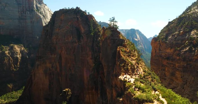timelapse footage of zion national park showing the high cliffs of angels landing on a clear crisp autumn day in utah in america