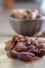 Fruits of tropcal Africal tree tamarind, used in cooking, traditional medicine and metal polish