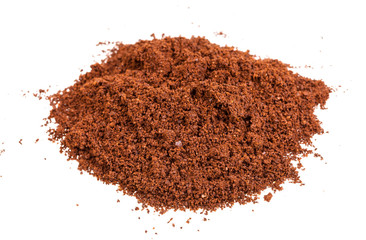 pile of freshly ground coffee isolated on white