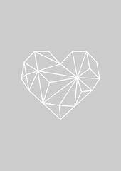 White geometrical frame heart on a gray background. Scandinavian geometric poster