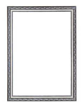 empty narrow silver carved wooden picture frame
