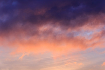 Naklejka na ściany i meble Beautiful sunset sky, background. Purple clouds