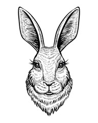 Head of rabbit or hare hand drawn vector sketch. Line illustration isolated on white background. © airmel