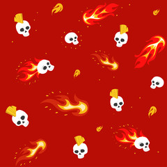Fototapeta na wymiar Seamless pattern with skulls and flame. Rock music style. Vector illustration
