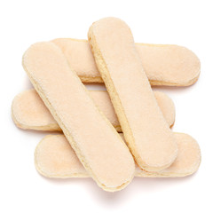 Traditional Italian Savoiardi ladyfingers Biscuits on White Background
