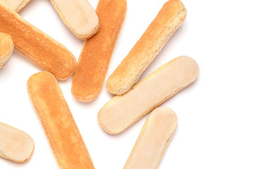 Traditional Italian Savoiardi ladyfingers Biscuits on White Background