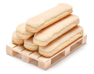 Traditional Italian Savoiardi ladyfingers Biscuits on pallet