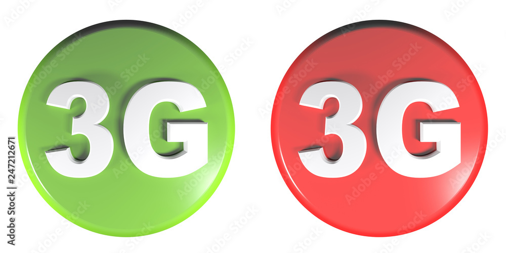 Poster green and red circle push buttons 3g - 3d rendering illustration