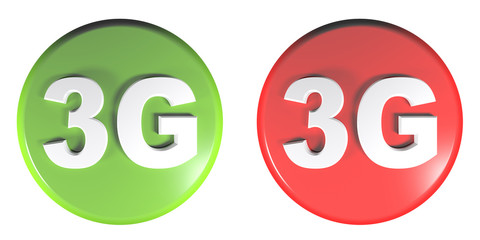 Green and Red circle push buttons 3G - 3D rendering illustration