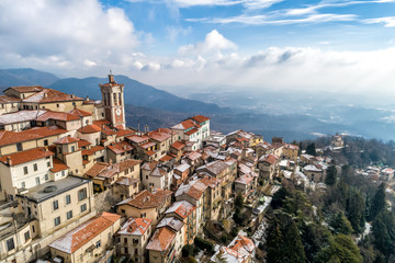 Aerial view of the Sacro Monte of Varese, is a sacred mount is a historic pilgrimage site and...