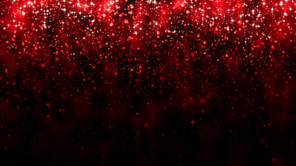 Red background with falling glitter particles. Beautiful festive sparkling background. Falling...