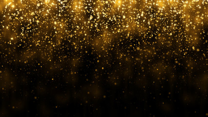 Background with falling golden glitter particles. Falling gold confetti with magic light. Beautiful...