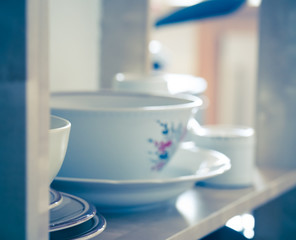 Vintage shelf with dishes