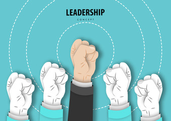 Leadership concept with hands of business team raised fist air Corporate Celebration victory, success and winning concept , cartoon or paper art design vector