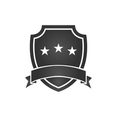 Shield with ribbon and three stars, Vector illustration isolated on white background.