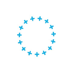 A round border made with plus cross or multiplication sign. Vector illustration isolated on white background.
