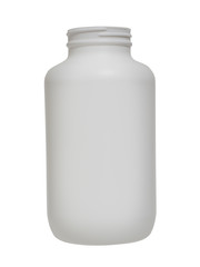 empty plastic bottle for tablets and pills isolated on a white background
