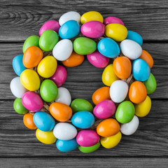 Easter egg decoration against wooden background