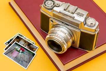 Vintage Camera with a landscape Photo frames