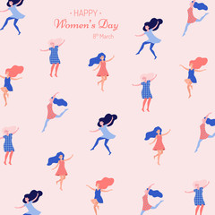 Happy women's day vector illustration. Beautiful dancing women.