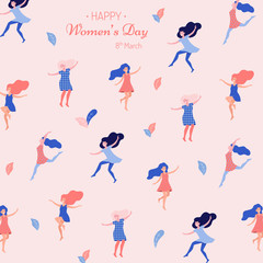 Happy women's day vector illustration. Beautiful dancing women.