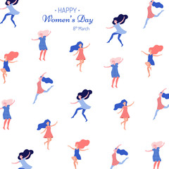 Fototapeta na wymiar Happy women's day vector illustration. Beautiful dancing women.