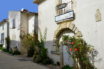 Fototapeta na wymiar Maisons blanches fleuries de Talmont-sur-Gironde (17120), département de la Charente-Maritime en région Nouvelle-Aquitaine, France