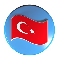 Blue circle push button turkish flag - 3D rendering illustration
