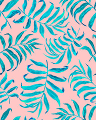 Tropical leaf pattern. Exotic seamless pattern with tropical leaves. Ethnic background with Hawaiian plants.