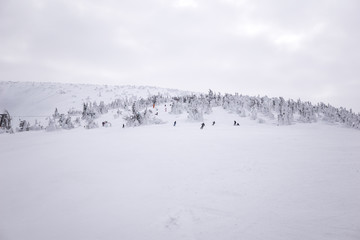 Karkonosze mountains in winter, Kopa ski resort in winter, winter mountain landscape