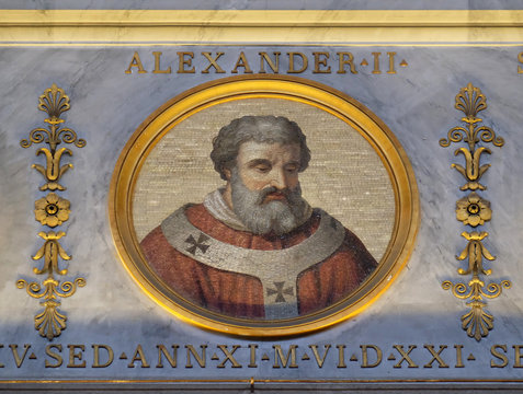 The icon on the dome with the image of Pope Alexander II, born Anselm of Baggio was pope from 30 September 1061 to his death in 1073., basilica of Saint Paul Outside the Walls, Rome, Italy 