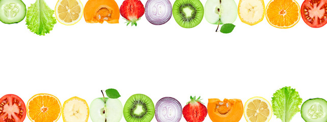 Collage of mixed fruit and vegetable slices