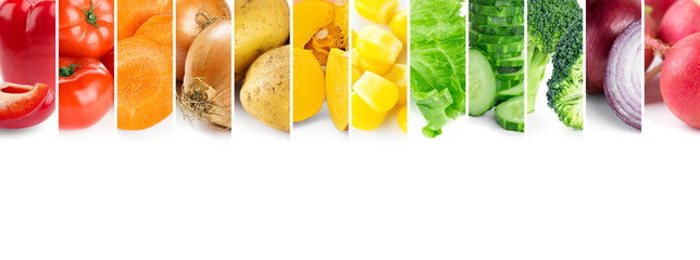 Mixed of color vegetables. Collage of fresh ripe vegetables