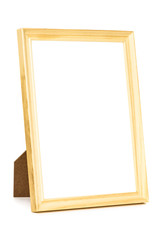 Standing wooden picture frame on white background