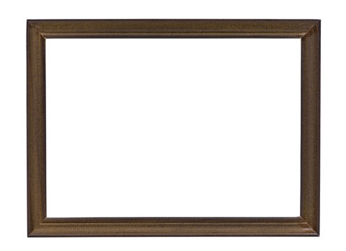 Brown wooden picture frame on white background