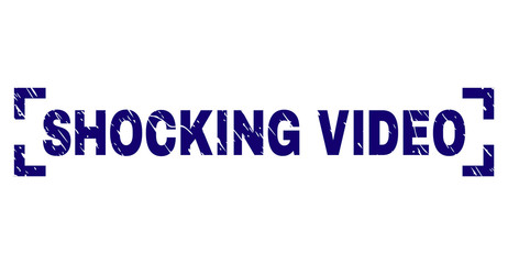 SHOCKING VIDEO title seal imprint with grunge texture. Text title is placed inside corners. Blue vector rubber print of SHOCKING VIDEO with grunge texture.