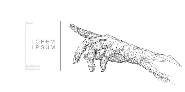  Human hand touch technological concept with Low poly blue and Polygonal abstract