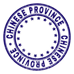 CHINESE PROVINCE stamp seal watermark with grunge texture. Designed with circles and stars. Blue vector rubber print of CHINESE PROVINCE caption with grunge texture.